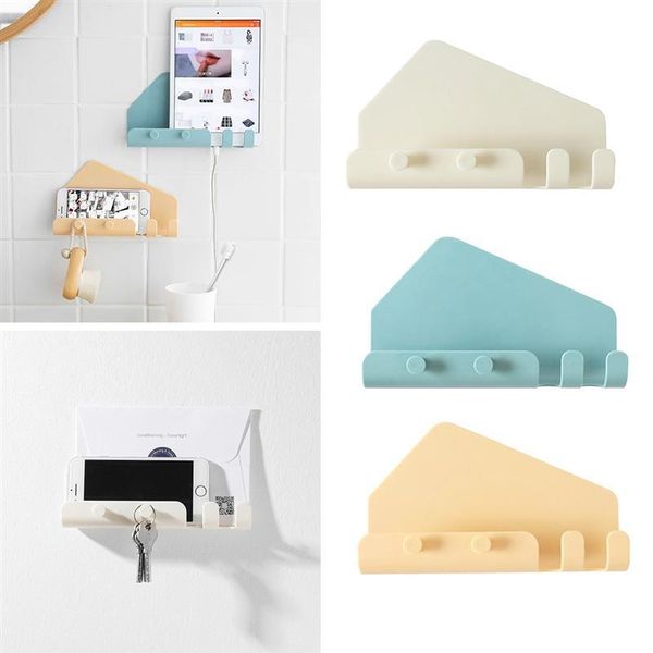 

wall holders bathroom for home living shelves room 4 mounted traceless stand phone hooks charging sticky with 3pcs bbycnk bdetoys