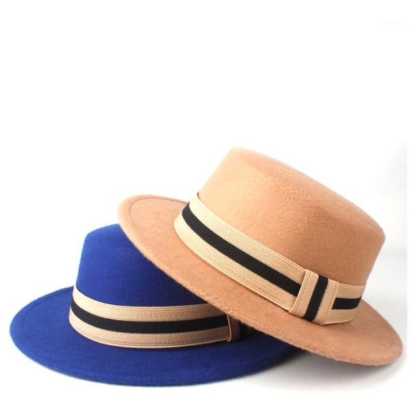 

wide brim hats men women wool flat hat jazz fedora trilby size 56-58cm1, Blue;gray