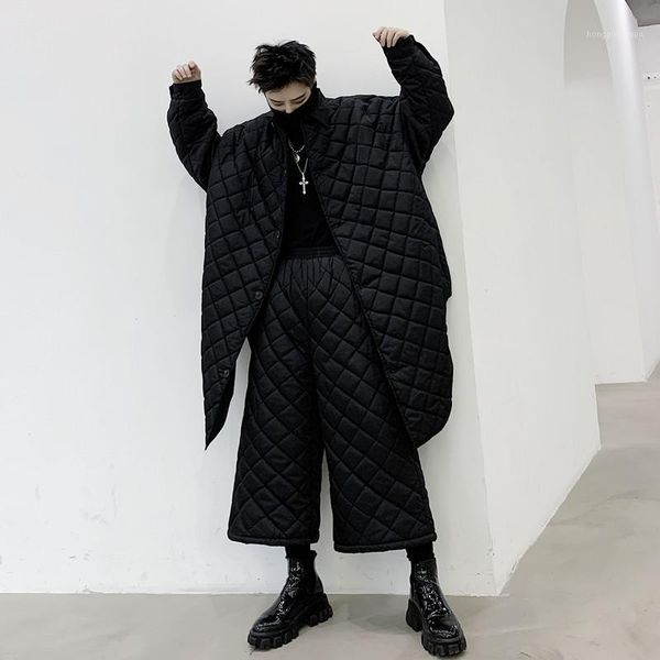 

male street fashion hip hop wide leg trousers diamond harem pant men winter cotton padded thick japan straight kimono pant1, Black