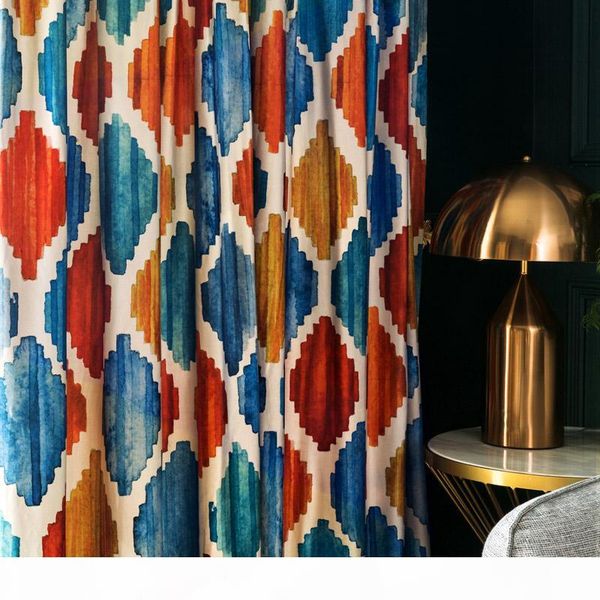 

retro american plant curtain blackout bedroom living room light velvet curtain bay window finished product