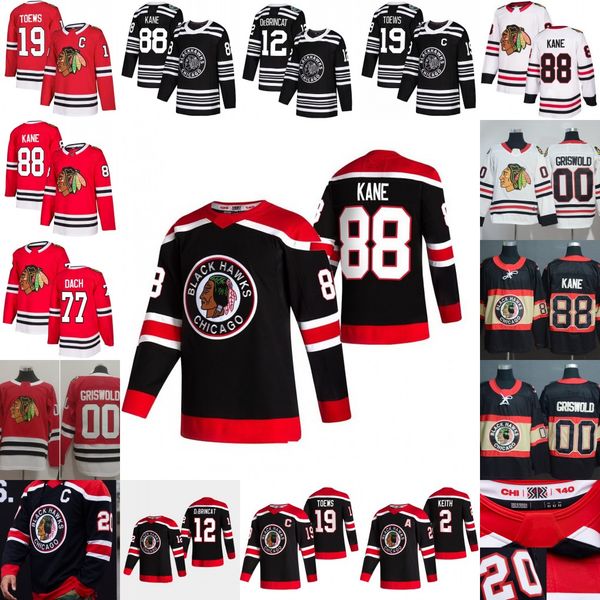 

2021 reverse patrick kane chicago blackhawks kirby dach alex debrincat jonathan toews duncan keith crawford clark griswold hockey jerseys, Black;red
