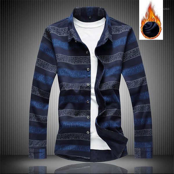

men's casual shirts men autumn winter thicken warm slim stripe printed long sleeve fleece man shirt chemise homme plus size 6xl 7xl1, White;black