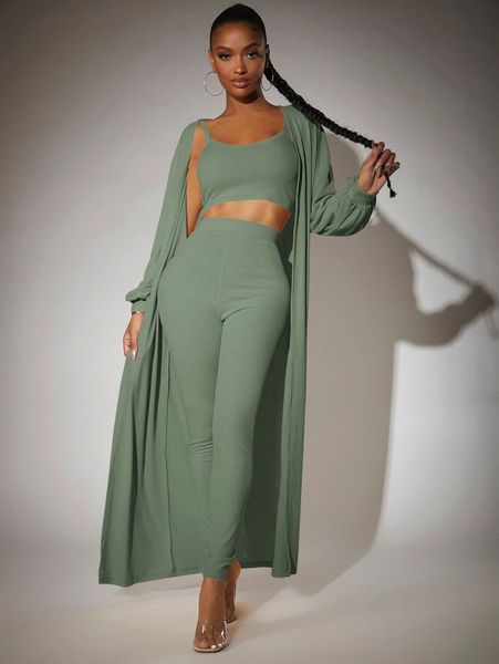 

sxy solid cami & leggings set with coat k7f5#, White