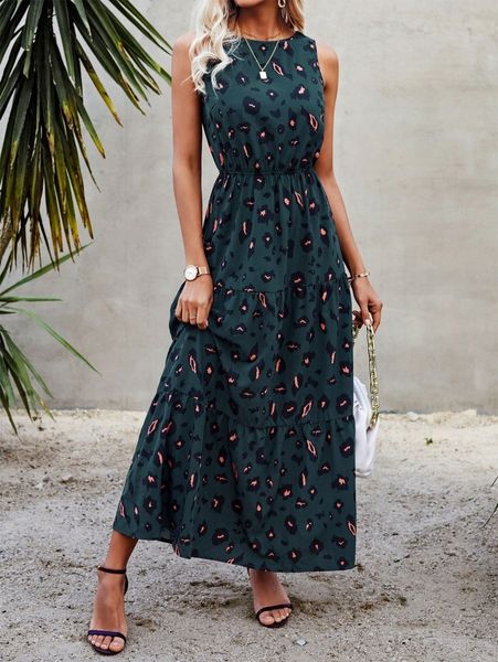 

leopard sleeveless ruffle hem a-line dress e0xp#, Black;gray
