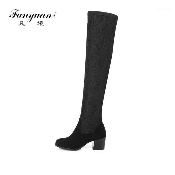 

boots stretch faux suede female women slim thigh high fashion over knee heels botas shoes1, Black