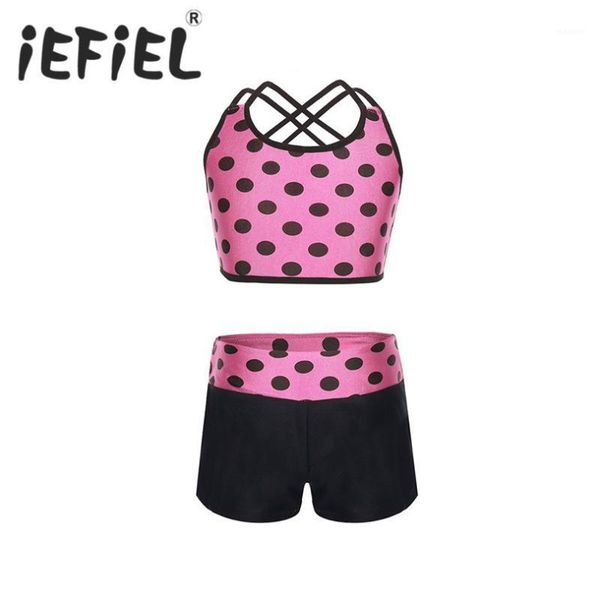 

iefiel kids children girls dancewear clothes girls tankini polka dots tank with bottoms for ballet dance perform gym workout1, Black;red