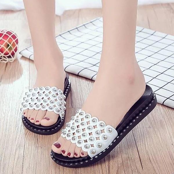 

women slippers fashion summer rivet casual slip on beach flip flops slides woman outdoor shoes falt slippers1, Black