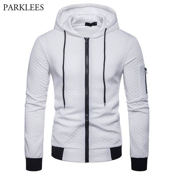 

cotton plaid hoodie men casual slim fit mens white zip-up hooded sweatshirts hip hop streetwear sportswear hoodies sweat homme y0111, Black