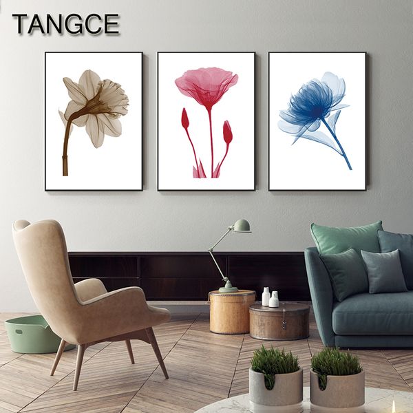

transparent blue gree pink brown canvas painting elegant plant poster and print for living room tableau decoration salon modern