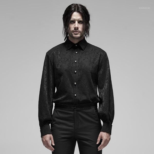 

punkrave men's gothic jacquard sleeved needles long sleeve shirt vintage party prom banquet dress blouses1, White;black