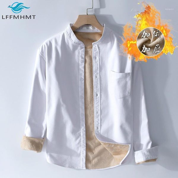 

winter oxford thick mens warm shirts long sleeve stand collar solid color warm shirt male slim casual bottoming, White;black
