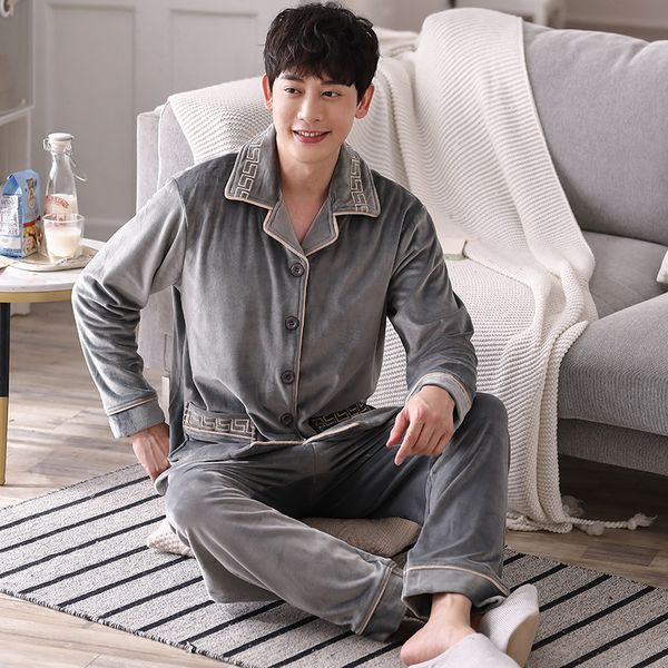 

pajamas men's island warmth plus fleece coral thin flannel sommeil pyjama dormir ensemble homme, Black;brown