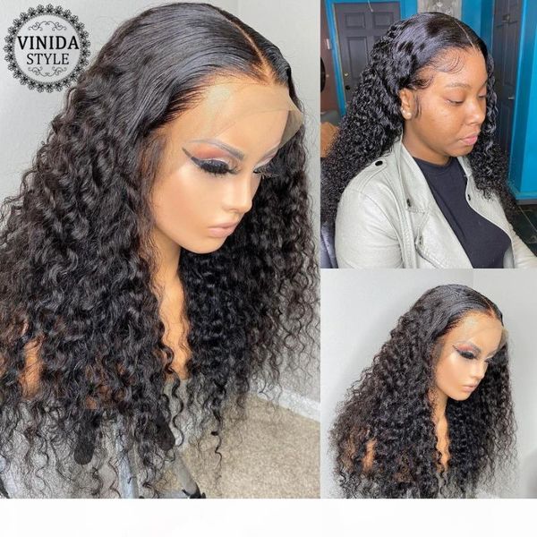 

vinida style curly 150% density t-part lace front human hair wigs scalp closure wigs with baby hair non-remy, Black;brown