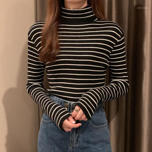 

bellaza women sweater striped pullover winter warm thick female vintage girl knit sweater slim winter simple bottoming, White;black