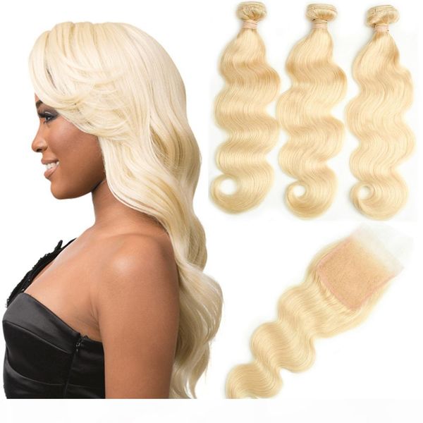 

peruvian virgin hair bundles with closures 613 blonde bundles with closure body 10-30 inch body wave human hair 3 bundles with 4*4 closure, Black;brown