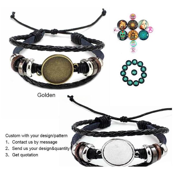 

fashion jewelry diy multi layer leather bracelet bangle blank base fit 20mm round p glass cabochon setting sqcijk homes2007, Black