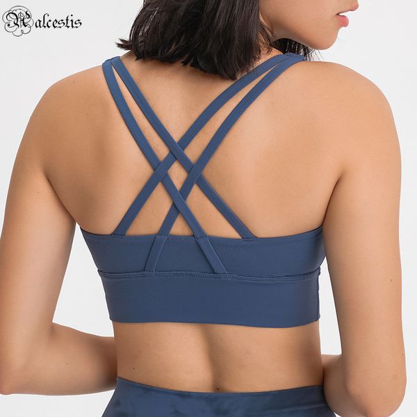 

cross beautiful back no steel ring bottoming yoga bra brushed nude high-strength shockproof upper support sports underwear women, White;red