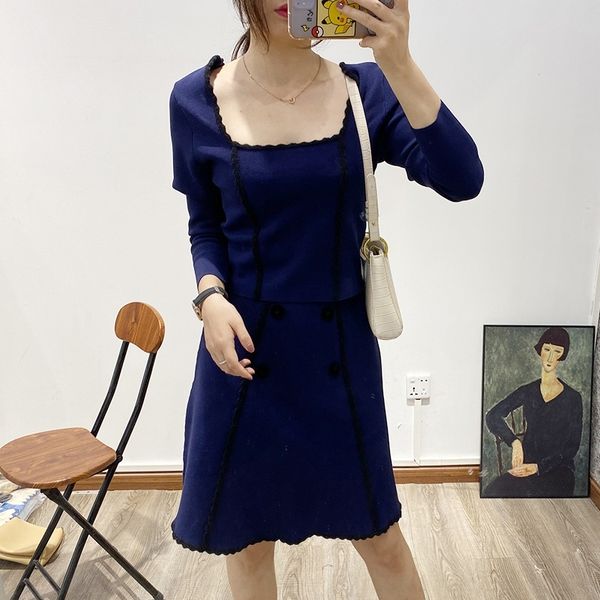 

p1c36 2020 autumn new elegant suit short fashionable suit dressdressshort dress fashionable knitted two-piece dress srnju, Gray