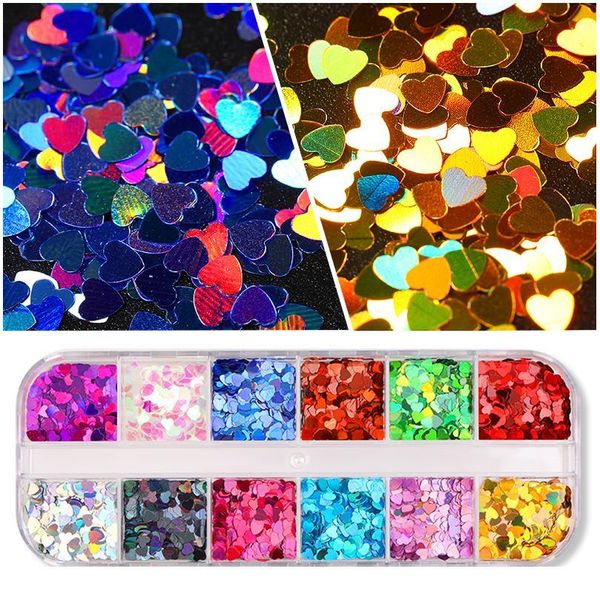 

12 grids holographics nail glitter sequins nail art colorful power dust sparkly shinning flakes palliette nail dec jlltdl, Silver;gold