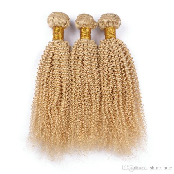 

grade virgin brazilian blonde hair extensions kinky curly 3pcs #613 bleach blonde human hair weave bundles 10-30" double wefts, Black