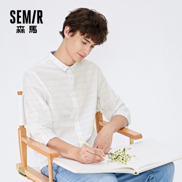 

three-quarter sleeve men shirts 2020 summer thin cotton casual stripe man shirt clothes