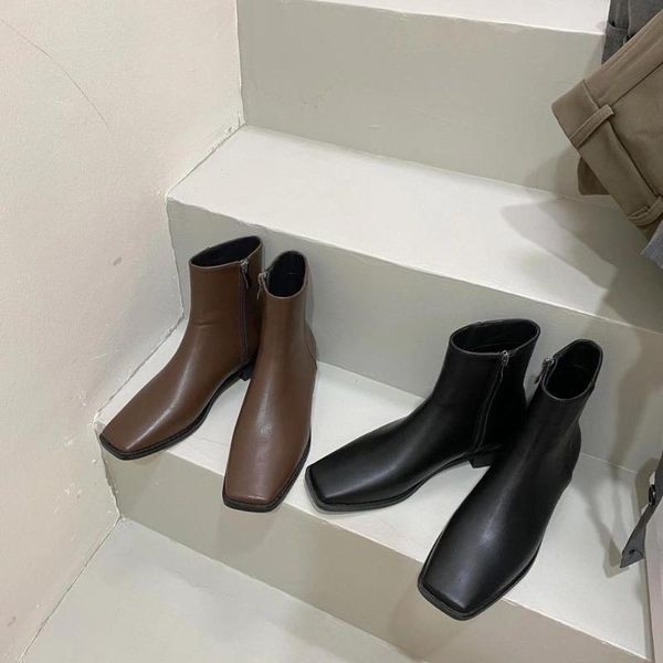 

women ankle boots female spring autumn ankle boots flats heels back zipper stretch botas square toe ladies pumps, Black
