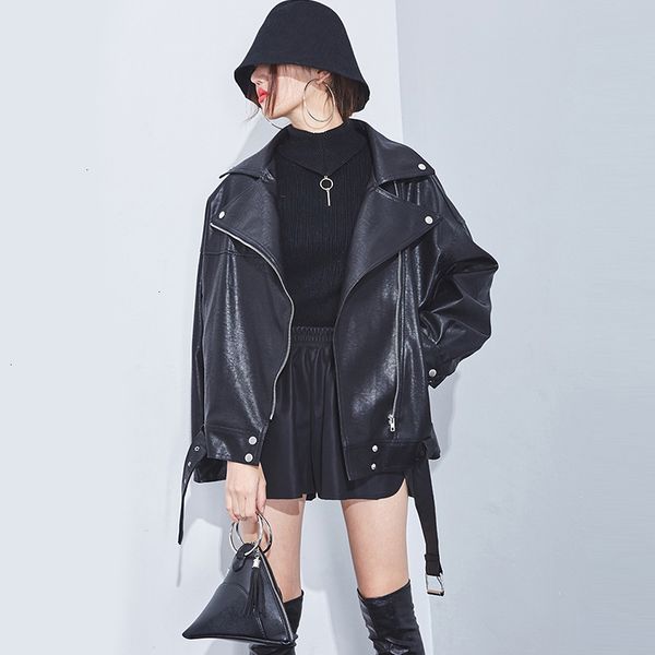 

women's man-made leather broken neck jackets, spring and autumn 2020