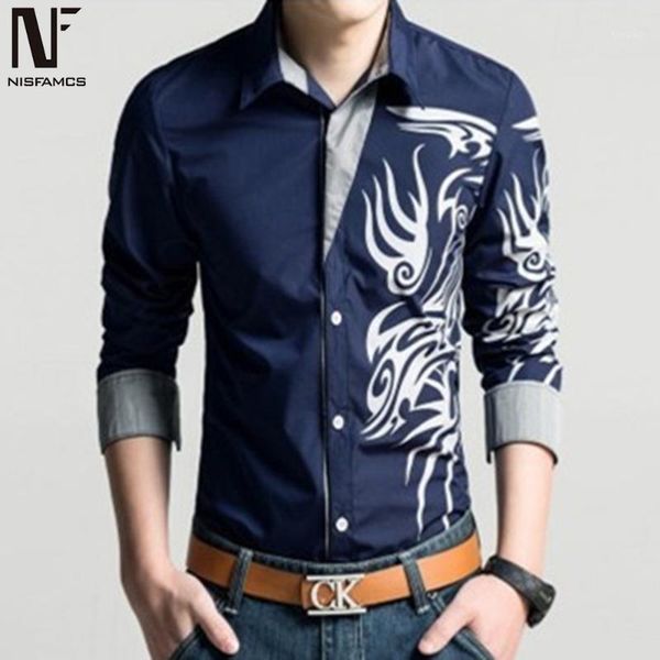 

young man printed shirt korean style slim blouse 4xl long sleeve clothes turn-down collar streetwear men floral shirts new1, White;black