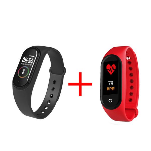 

2pcs couple m4 smart bracelet heart rate blood pressure health waterproof smart watch bluetooth watch wristband fitness tracker