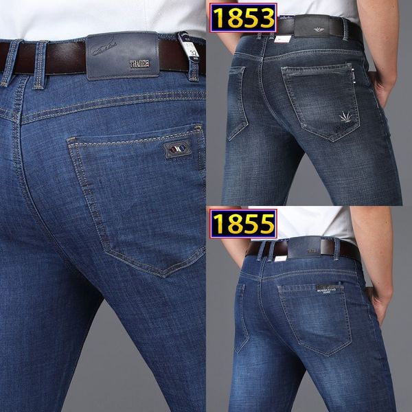 

jquv2 factory cargo 2020 thin jeans men's casual straight elastic pantstrousers casual pants middle-aged high waist business men's, Blue