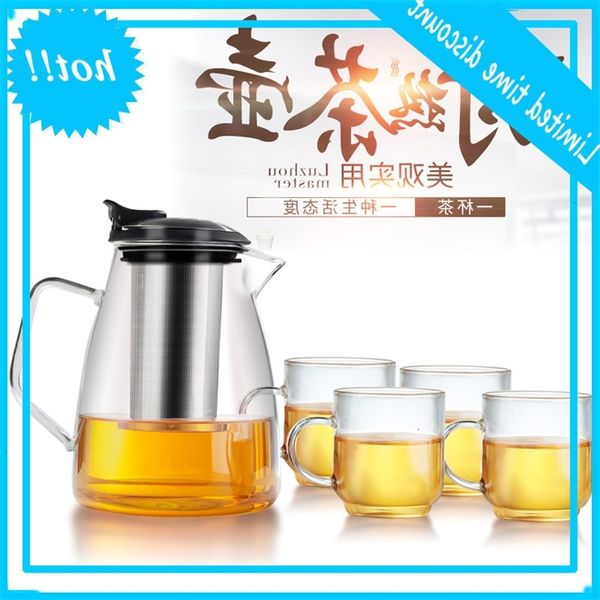 

high borosilicate heat resistant glass simple tea set stainless steel filter flower teapot kettle