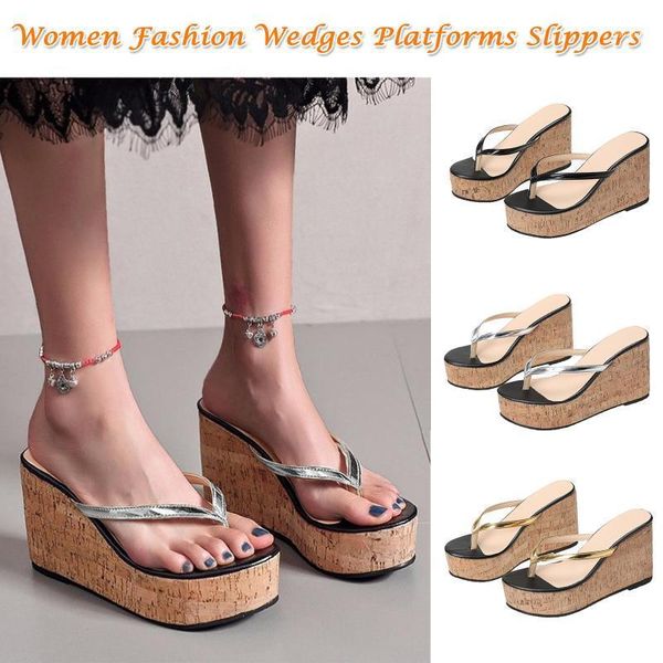 

slippers women's ladies summer fashion casual platforms wedges sandals shoes flip flop comfortable breathable plus size1, Black