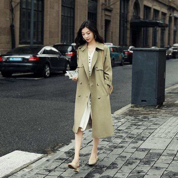 

women's trench coats spring and autumn windbreaker mid-length british style korean loose temperament jacket 2021, Tan;black