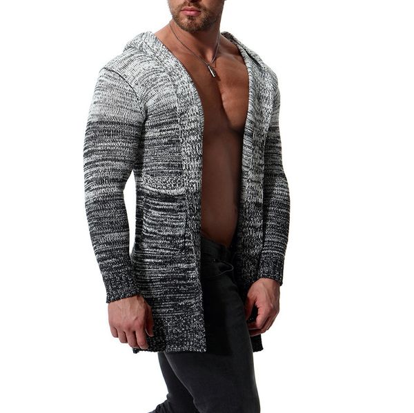 

2021 autumn winter wool coat with hood men's clothes europe and america mid-length gradient sweater 0zlq, White;black