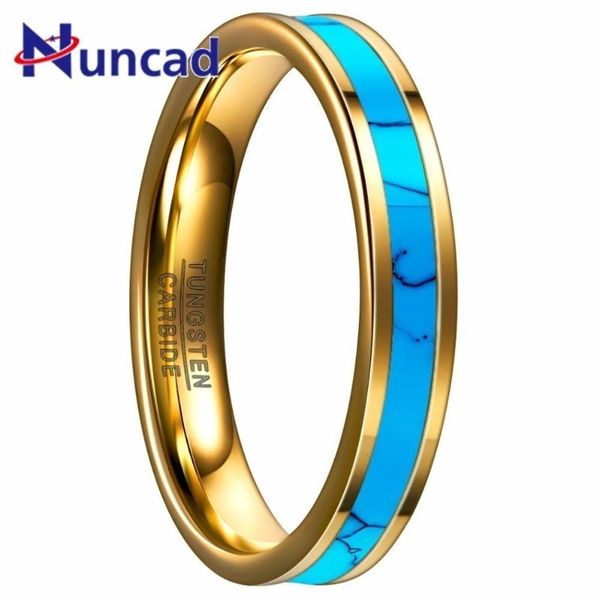 

new 4mm gold tungsten ring for men wedding bands trendy blue stone inlay carbide rings jewelry, Golden;silver
