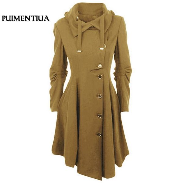 

puimentiua плюс размера 5xl женщины полушерстяных пальто зимы куртка женщины тонкой шерстяное пальто кардиган готические женский элегантный, Black