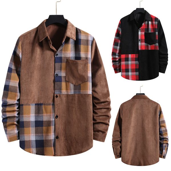 

new corduroy like long sleeve men's casual loose color matching shirt, White;black