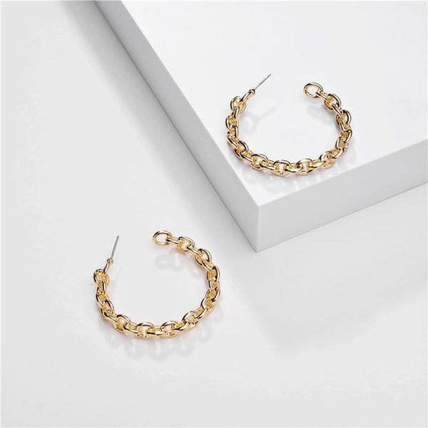 

e7093 zwpon mini c shape link chain hoop earrings for women designer jewelry gold silver color small earrings, Golden;silver