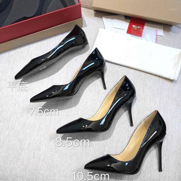 

pointed toe women's pumps genuine leather high heels shoes for woman slip on shallow stiletto pumps shoes1, Black