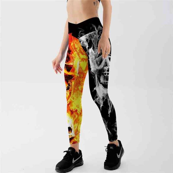 

summer women pants leggings firing skull skeleton personality print trendy street wear social clothes, Black;white