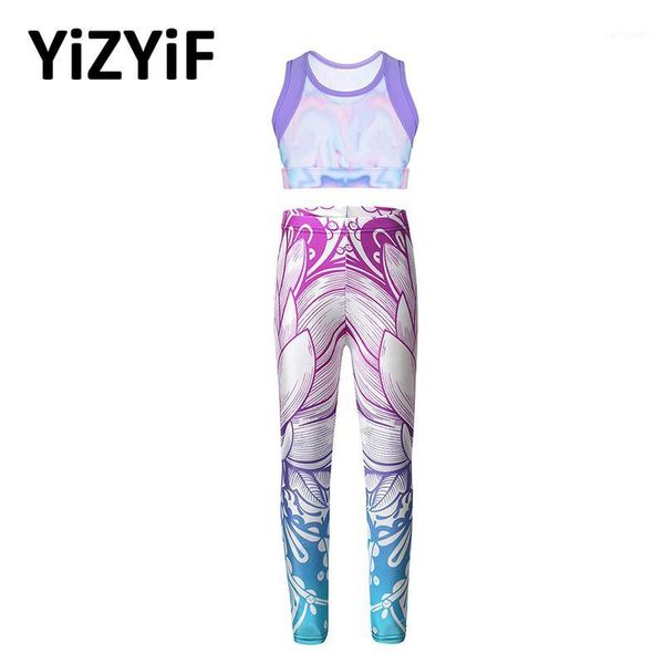

running sets kids girls ballet dance costume sportswear set tanks crop with skinny fit pants leggings tights trousers tracksuit set1, Black;blue