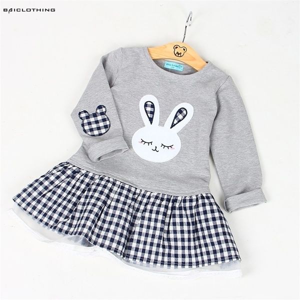 

spring baby girl clothes girl baby dress long sleeve cartoon embroiderie bunny princess dress clothes 3 designs lj200923, Red;yellow