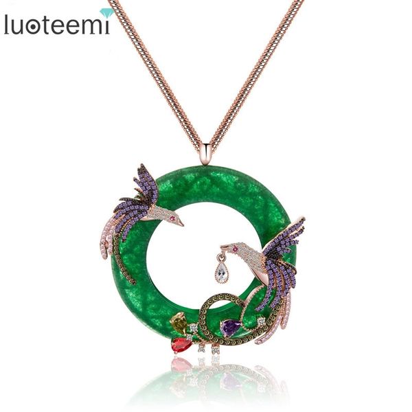 

luoteemi new design atmosphere elegant big round cz pendant with mirco 2pcs multi phoenix zircon jewelry rose&white gold color 201013, Silver