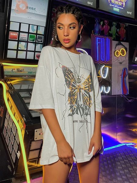 

butterfly and letter graphic oversized tee h5qo#, White