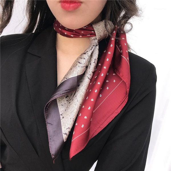 

elegant silk satin neck scarf for women paisley print kerchief hair scarfs female 70cm small shawls wrpas bag scarves for ladies1, Blue;gray