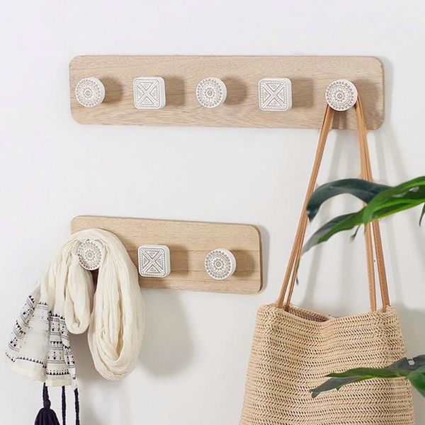 

3/4/5 hooks nordic style wall mounted wood coat bag hanger storage rack home decor