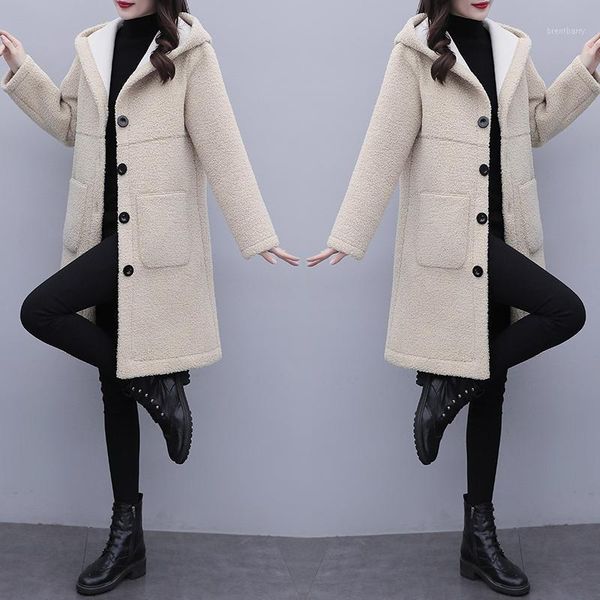 

thickened women coats and jackets winter hooded long cashmere coat chaqueta mujer casual overcoat casaco feminino jacket1, Black