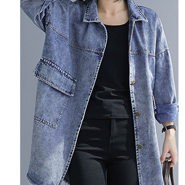 

2021 new n013 # real slocal washed and worn old fashion loose raw edge woman's jacket mid-length denim jacket, 2gnd, Black;brown