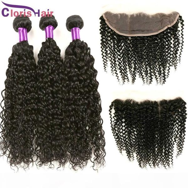 

indian kinky curly human hair 3 bundles closures 13x4 full lace frontals closure ear to ear with curly weaves, Black