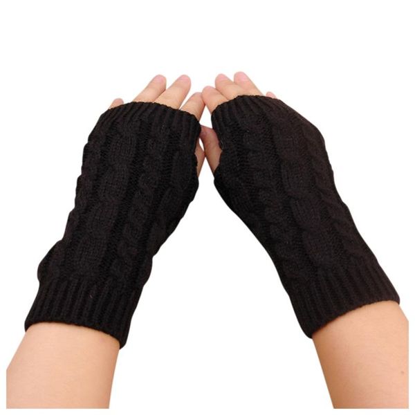 

five fingers gloves winter women woolen hand warmer arm crochet knitting faux wool mitten keep warm comfortable fingerless glove femme, Blue;gray